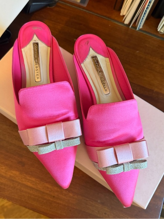 Sophia Webster Shoes - Sophia Webster Pink Satin Andie Pointed-Toe Bow Mule Slipper